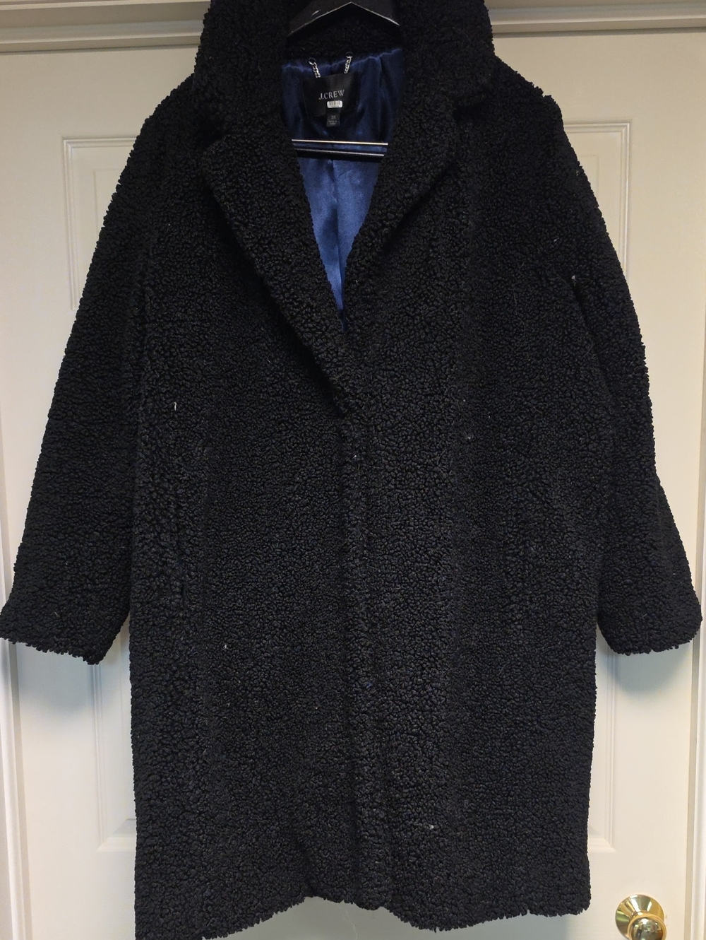 J. Crew Black Teddy Coat with Lapel Collar